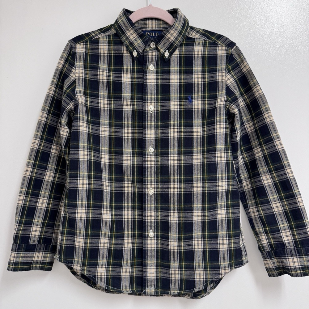 Polo Ralph Lauren Boys Green Plaid Brushed Oxford Button-Down Shirt Size 7 - Picture 2 of 6